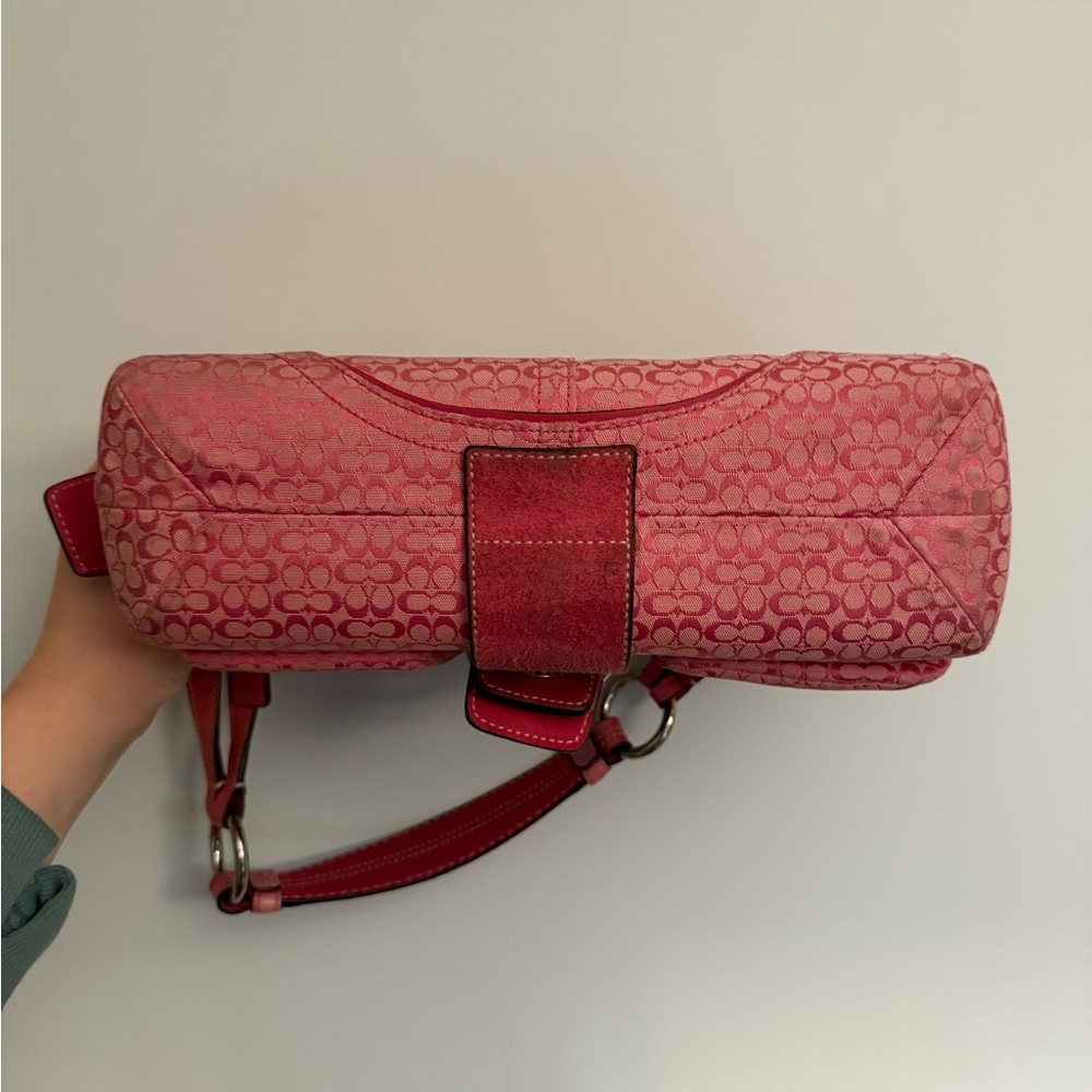 COACH Signature Shoulder Handbag Pink Logo - Picture 4 of 13
